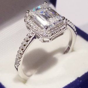 2.00 Ct Emerald cut Solitaire Genuine Moissante Diamond Engagement Ring Size 7